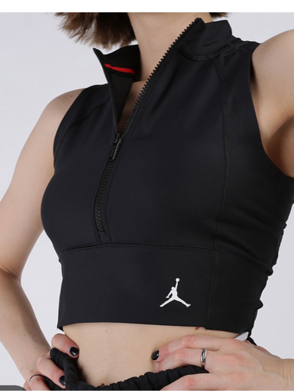 AIR JORDAN WOMENS BODY CON CROP TOP zipper small black streetwear stretch
